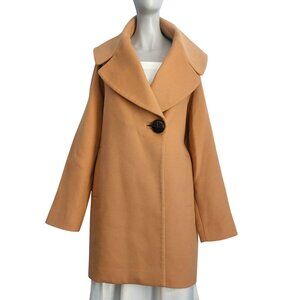 Per Se Camel Tan Wool Blend Spring Coat 6 Oversized Collar Modern Chic Rich Girl
